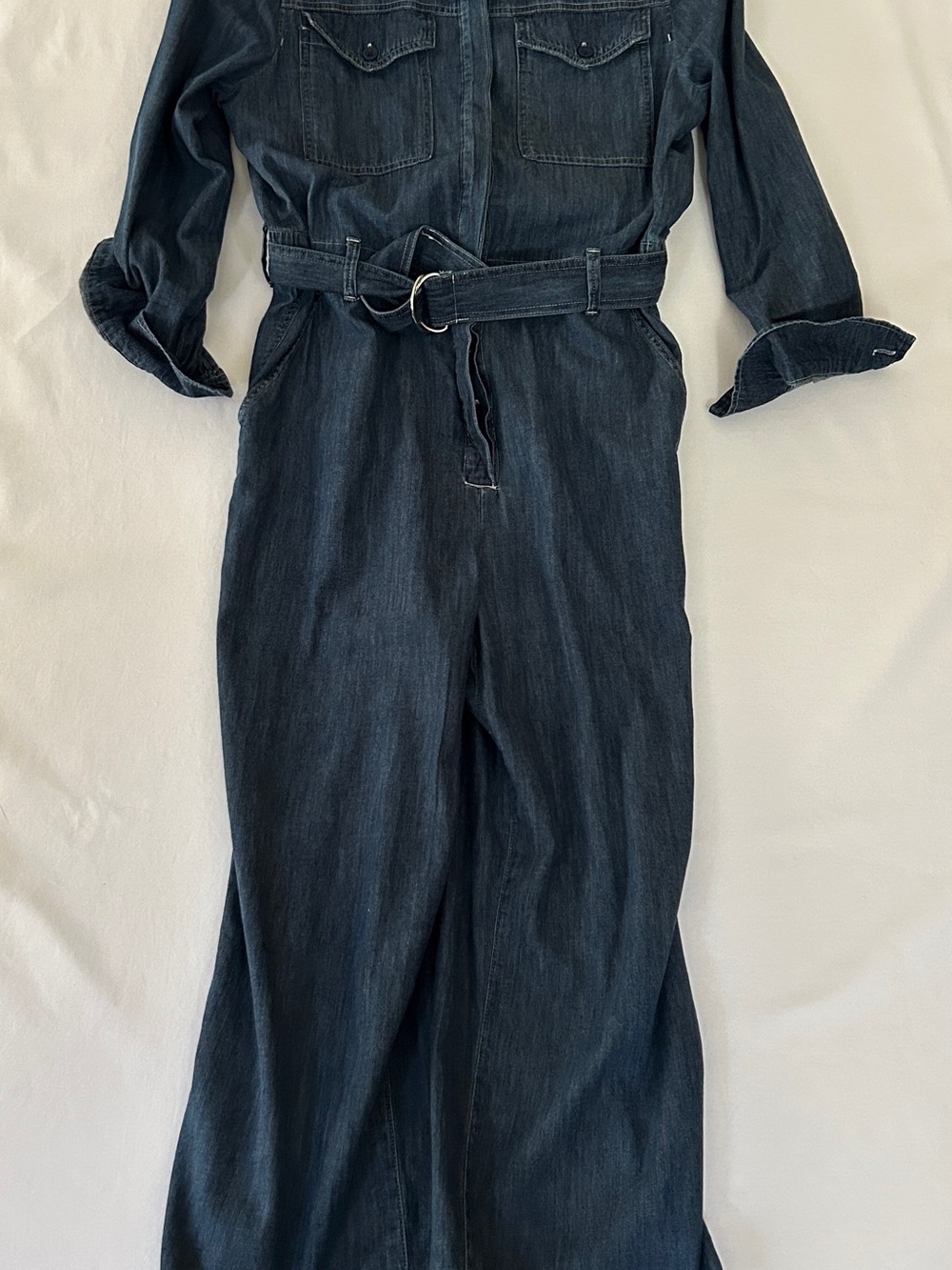 Women’s Dark Indigo Denim Jumpsuit with Belt - Picture 3 of 5